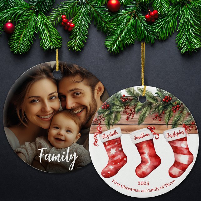 First Christmas as Family Name Stocking Photo  Ceramic Ornament (Creator Uploaded)