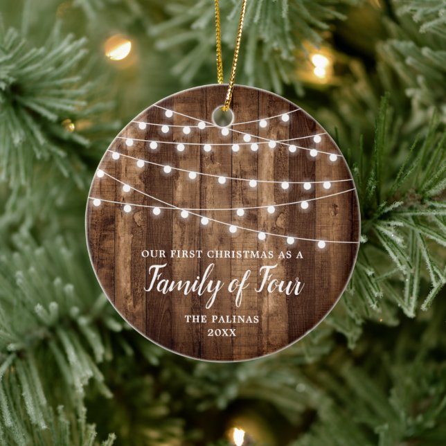 First Christmas As Family Of 4 Personalised Rustic Ceramic Ornament (Tree)
