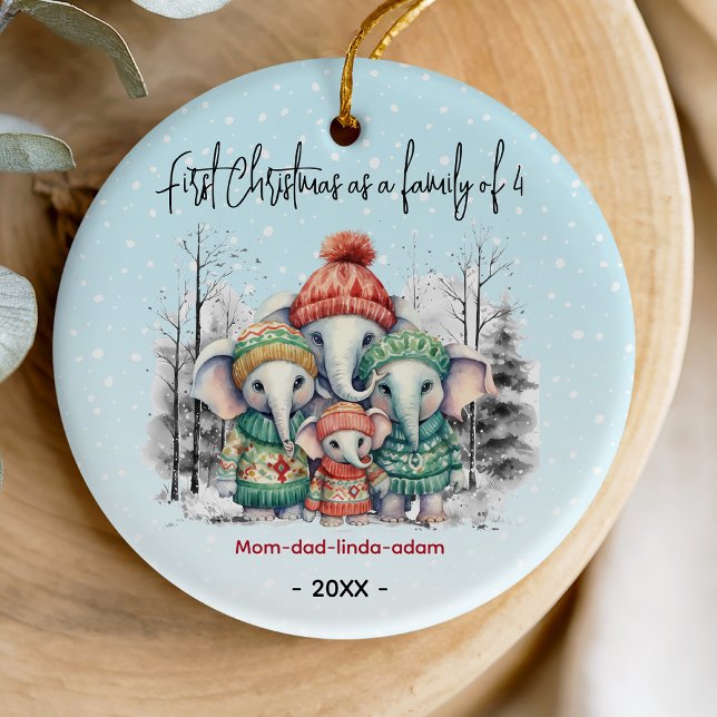 First Christmas as family of 4 white elephants  Ceramic Ornament (Creator Uploaded)