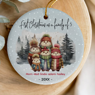 First Christmas as family of 5 cute animals  Ceramic Ornament