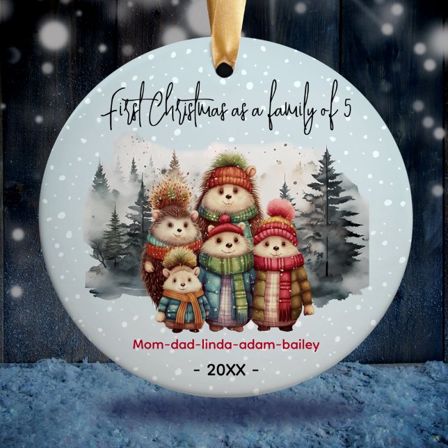 First Christmas as family of 5 cute animals  Ceramic Ornament (Creator Uploaded)