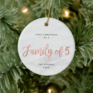 First Christmas As Family of 5 Personalised Marble Ceramic Ornament