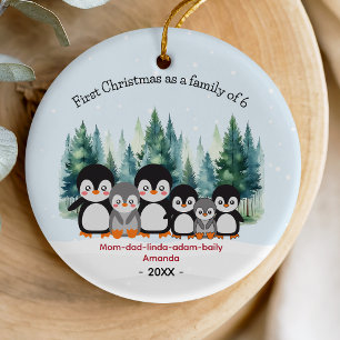 First Christmas as family of 6 penguins Ceramic Ornament
