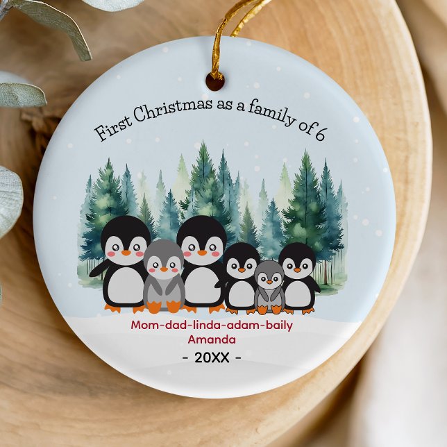 First Christmas as family of 6 penguins  Ceramic Ornament (Creator Uploaded)