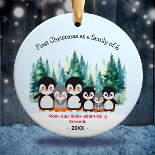 First Christmas as family of 6 penguins  Ceramic Ornament