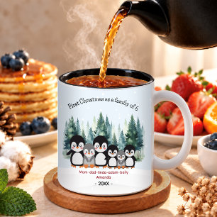 First Christmas as family of 6 penguins Two-Tone Coffee Mug