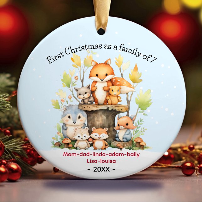 First Christmas as family of 7 cute fox Ceramic Ornament (Creator Uploaded)