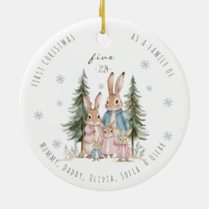 First Christmas As Family of Five Rabbit Ceramic Ornament