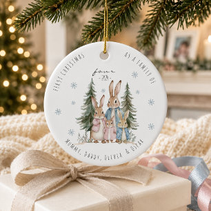 First Christmas As Family of Four Rabbit Ceramic Ornament