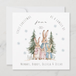 First Christmas As Family of Four Rabbit Holiday Card