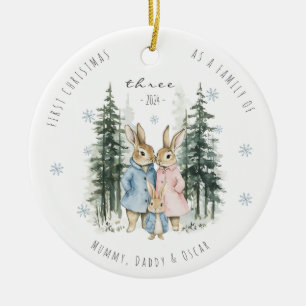 First Christmas As Family of Three Baby Boy Ceramic Ornament
