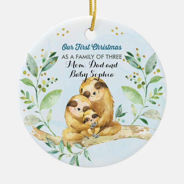 First Christmas as Family of Three Ceramic Ornament (Front)