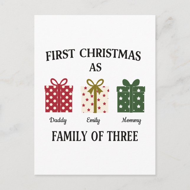 First Christmas as Family of Three Gift Postcard (Front)