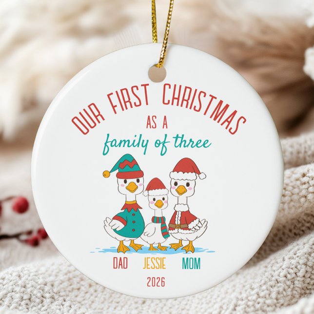 First Christmas as Family of Three Personalised  Ceramic Ornament (Creator Uploaded)