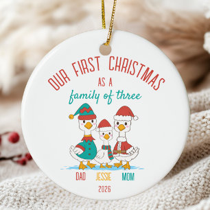 First Christmas as Family of Three Personalized Ceramic Ornament