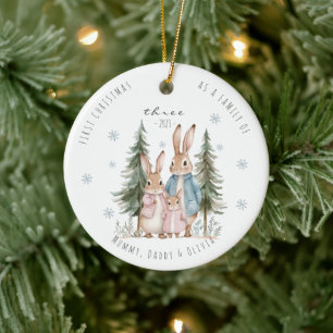 First Christmas As Family of Three Rabbit Ceramic Ornament