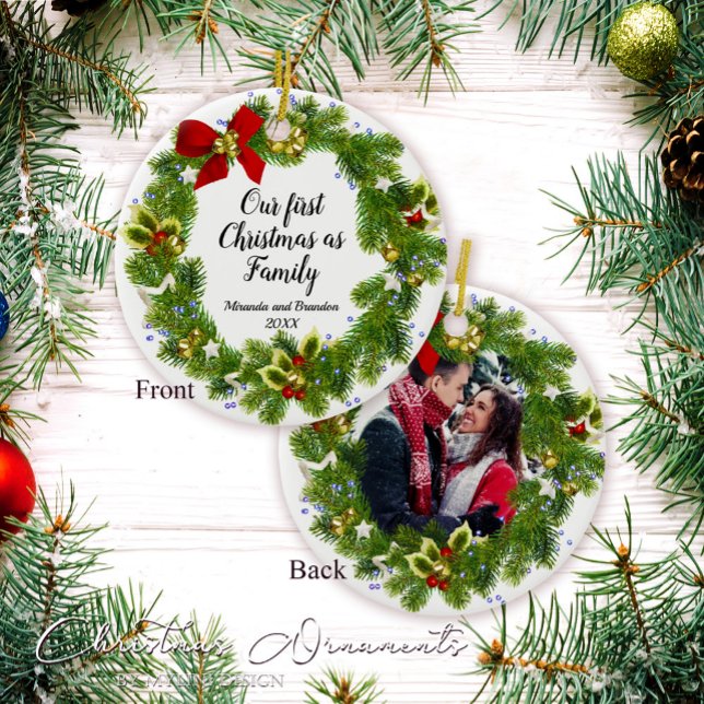 First Christmas as Family Photo Christmas Ceramic Ornament (Creator Uploaded)