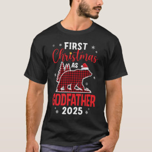 First Christmas As Godfather Red Plaid Bear Santa  T-Shirt