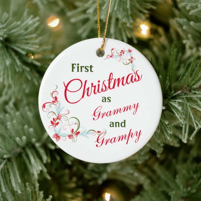 First Christmas As Grammy And Grampy Photo Ceramic Ornament (Tree)