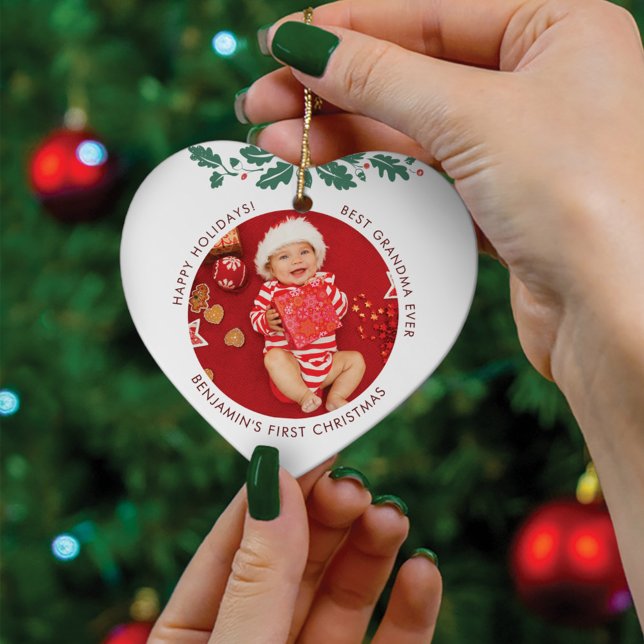 First Christmas as Grandma Baby Photos Ceramic Ornament (Creator Uploaded)