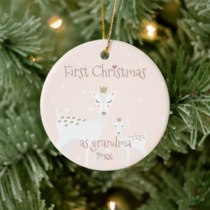 First Christmas as Grandma - Cute Deer Ceramic Ornament
