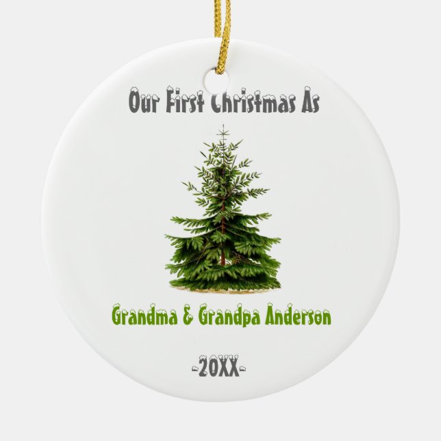 First Christmas as Grandma Grandpa Christmas Tree Ceramic Ornament (Front)