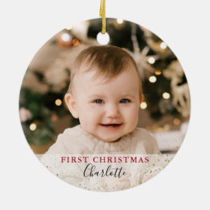 First Christmas as Grandma & Grandpa Holly Berries Ceramic Ornament