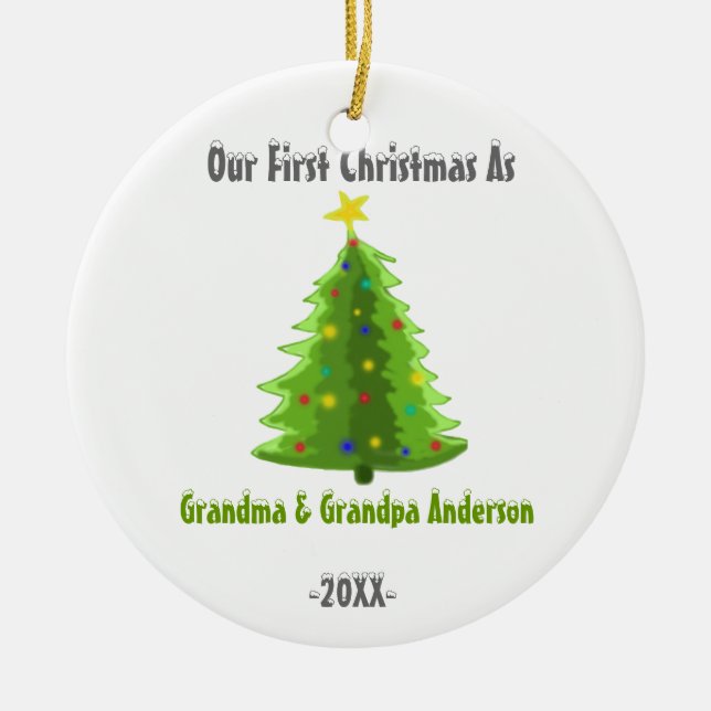 First Christmas As Grandma Grandpa Xmas Ornament (Front)