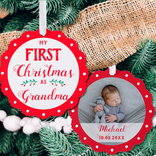 First Christmas as grandma newborn baby photo Tree Decoration Card