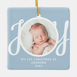 First Christmas As Grandma Photo Joy Pale Blue Ceramic Ornament