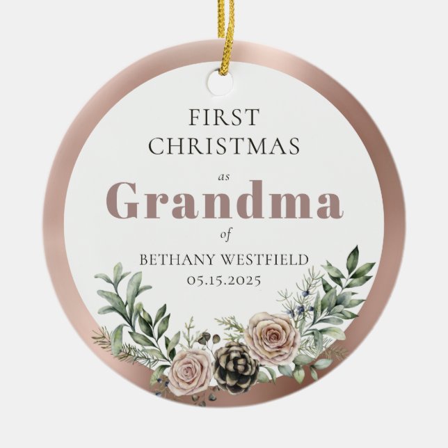 First Christmas as Grandma Photo Keepsake Ceramic Ornament (Front)