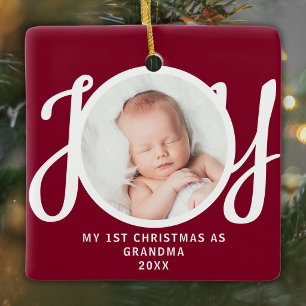 First Christmas As Grandma Photo Keepsake Maroon Ceramic Ornament