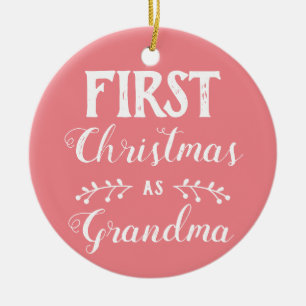 First Christmas as Grandma pink with baby's photo Ceramic Ornament