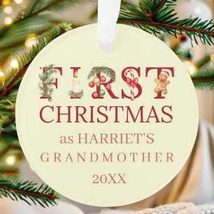First Christmas as Grandma Red Typography – Custom Ornament