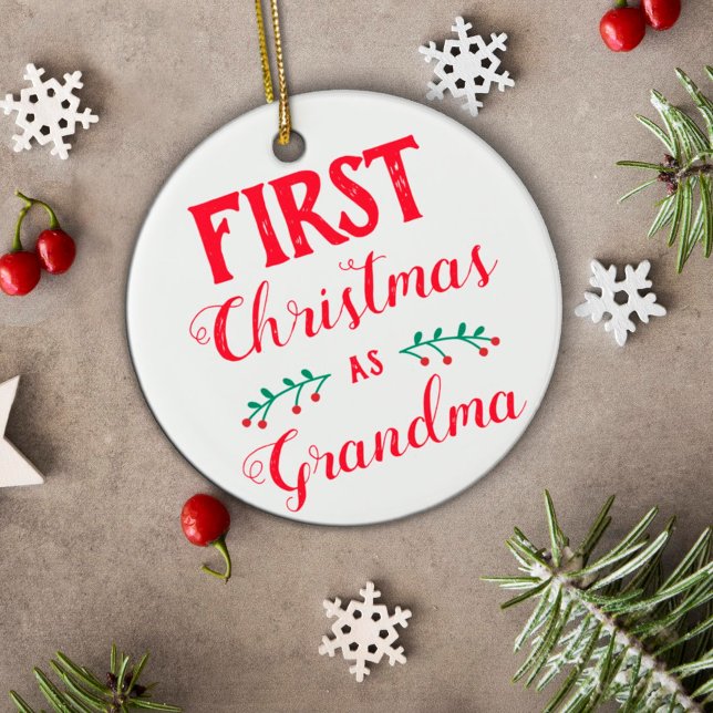 First Christmas as Grandma white with baby's photo Ceramic Ornament (Creator Uploaded)
