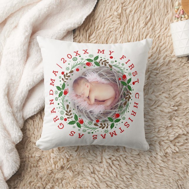 First Christmas as grandma wreath red Cushion (Blanket)