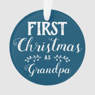 First Christmas as Grandpa blue & white with photo Ornament
