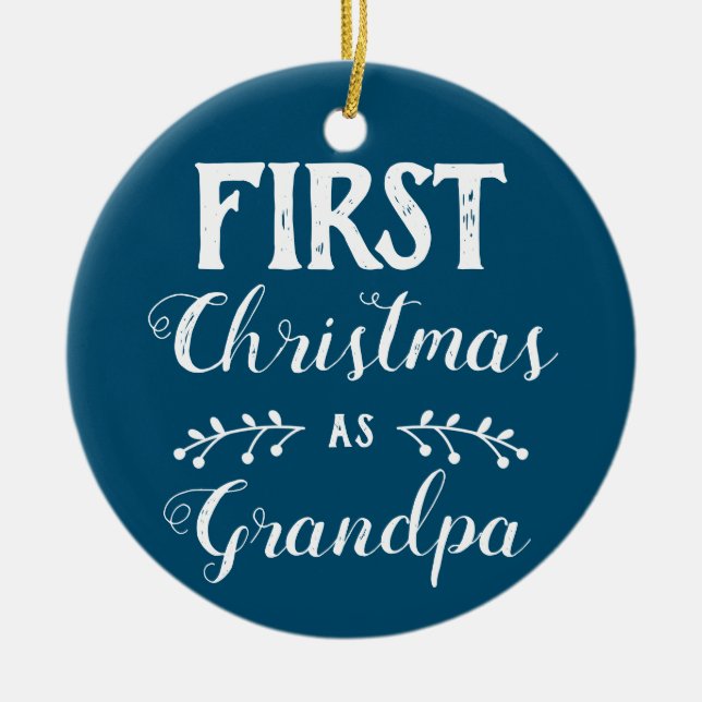 First Christmas as Grandpa blue with baby's photo Ceramic Ornament (Front)