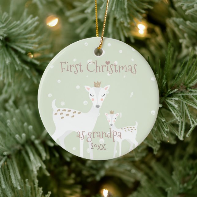 First Christmas as Grandpa - Cute Deer Ceramic Ornament (Tree)