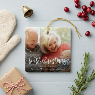 First Christmas as Grandpa & Grandma Baby Photo Ceramic Ornament
