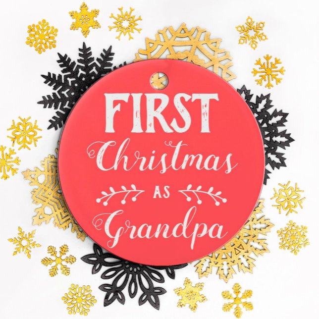 First Christmas as Grandpa red with baby's photo Ceramic Ornament (Creator Uploaded)