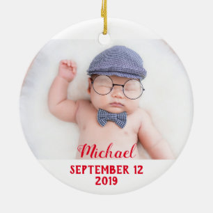 First Christmas as Grandpa white with baby's photo Ceramic Ornament
