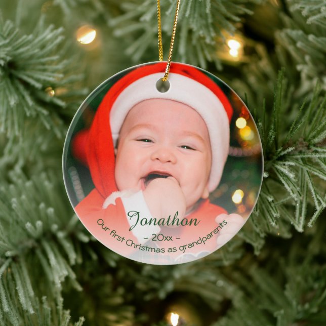 First Christmas as grandparents 2025 photo holiday Ceramic Ornament (Tree)