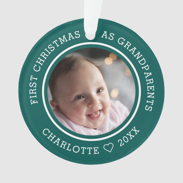 First Christmas As Grandparents 2 Photo Green Ornament (Front)