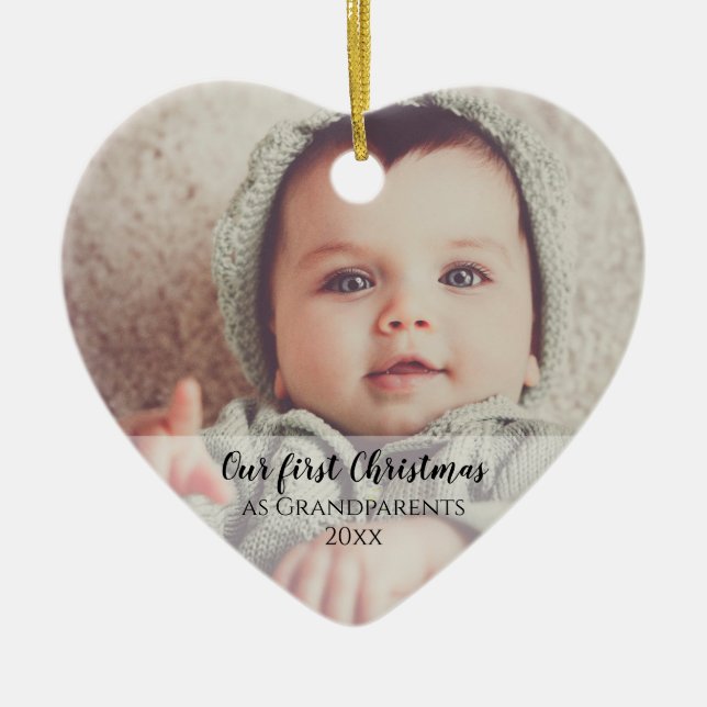 First Christmas as Grandparents 2 Photo Script Ceramic Ornament (Front)