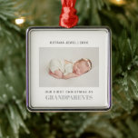 First Christmas as Grandparents Baby Girl photo   Metal Ornament<br><div class="desc">Our photo Ornament is a perfect keepsake to never forget your First Christmas as Grandpa and Grandma. Choose the best photos of your beloved niece and adorn your Christmas tree with this ornament in neutral colours Create a sweet gift for newly grandparents : "GRANDPARENTS appears beneath your photo in chic...</div>