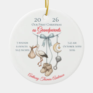 First Christmas As Grandparents Baby Stats Photo Ceramic Ornament