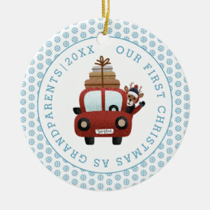 First Christmas as grandparents blue glitter photo Ceramic Ornament