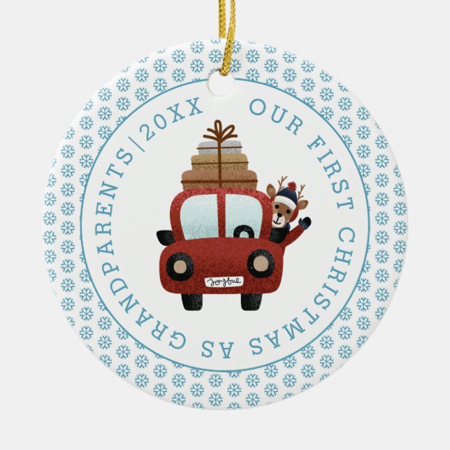 First Christmas as grandparents blue glitter photo Ceramic Ornament (Front)