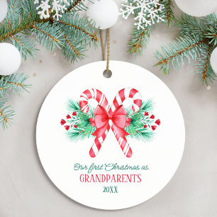 First Christmas as Grandparents Candy Canes Ceramic Ornament